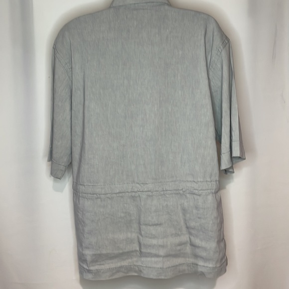 Eileen Fisher short sleeve linen and viscose button camp drawstring waist shirt - Picture 4 of 7